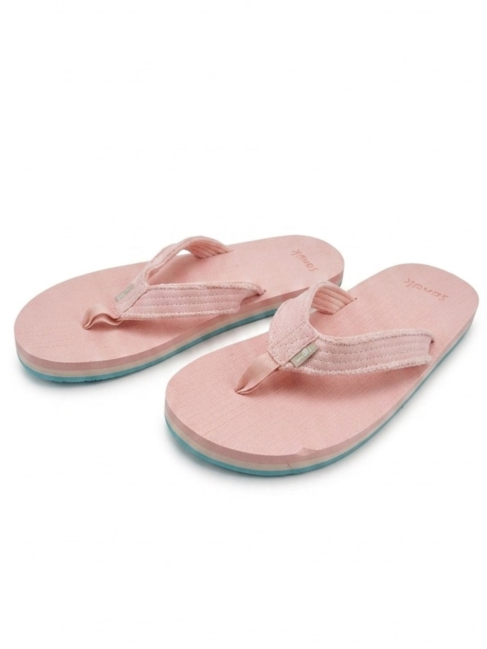 Sanuk Stacked High Tri-colored Fraidy Stacker Flip Flop Sandals Cotton Pink Salt